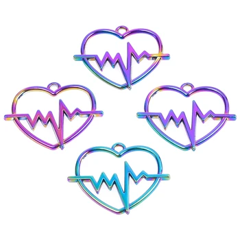 10vnt/Daug Vaivorykštės Spalvų Širdies Meilės EKG Formos Pakabukai Lydinio Tuščiaviduriai Širdies Pakabukas Už Porą Dovanos Moterims, Vyrams, Papuošalai Komponentai