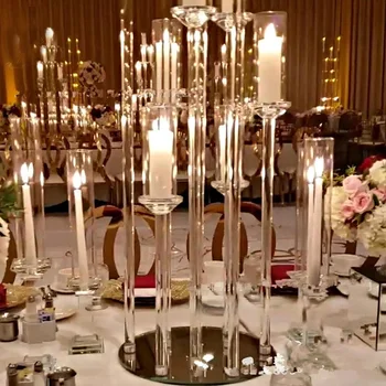 128cm Ūgio kristalų šviestuvai vestuvių centerpieces 8 vadovai akrilo žvakių laikiklis, vestuvių stalo puošmena