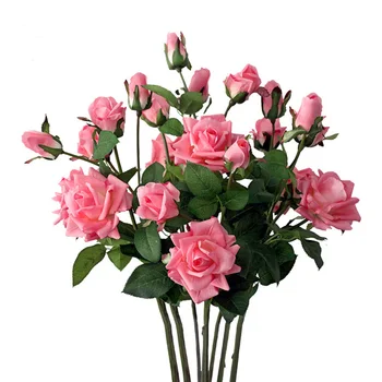 1pcs dirbtinių gėlių puokštės Nekilnojamojo Touch dirbtinių rožių puokštės viena šaka 3 žiedų