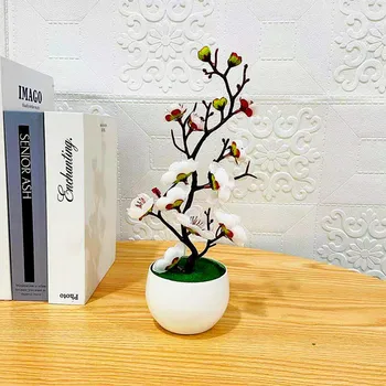1pcs Patvarus Žiedų Bonsai Modeliavimas Dirbtinis Puodą Padirbtų Gėlių, Medžių Šakas Vazoninių Home Office Slyvų Dekoras