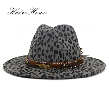 2020 Naujas Britų Stiliaus Rudens Žiemos Leopard Vilnonių Džiazo Fedora Skrybėlę Vyrų, Moterų Europos, Amerikos Mastu Kraštų Kepurės
