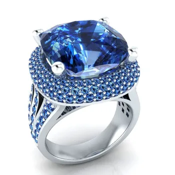 2022 Naujas Mados Stiklo Užpildytas Žiedas Royal Blue Žiedas Rinkinys su Žiedą, Moterims Vestuvinis Žiedas Jubiliejų Dovana Nemokamas Pristatymas