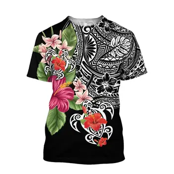 2022 Polinezijos Vėžlys 3D Atspausdintas T-Shirt Vyrams Vasaros Tatuiruotės Gėlių Spausdinti Marškinėliai trumpomis Rankovėmis Atsitiktinis Harajuku T-Shirt