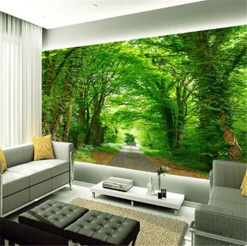 3d foto sienų tapybos žalią medį gamtos kraštovaizdžio didelis medis, miško tapetai miegamajame namų dekoro kambarį custom freskos