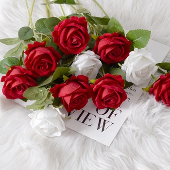 5 Pce 51 Cm Nekilnojamojo Touch Flanelė Rožių Gėlių Valentino Diena Vestuvės Vadovas Home Garden Hotel Apdaila, Dirbtinio Šilko Gėlių