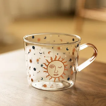 500ml, Atsparus Karščiui Kūrybos Skalė Stiklo Puodelis Puodelis Pusryčiai Mlik Coffe Cup Buitinių Pora Vandens Puodelį Saulės Akis Modelis Drinkware