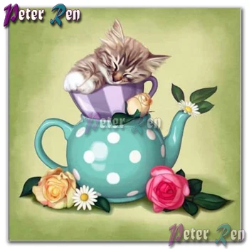 5d Diamond piešimo Katė ant žalios arbatos, Rožių Aikštė Turas Tapyba 