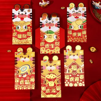6 Vnt Kinijos Raudona Vokai Mėnulio Naujųjų Metų 2022 Metų Tigras Hong Bao Paketinių Pavasario Festivalis/Vestuves/Gimtadienio/Vaikams
