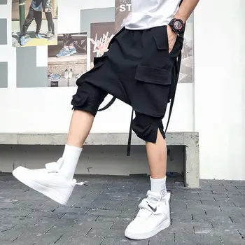 ARENS Techwear Juoda Krovinių Šortai, Kelnės Vyrams Hip-Hop Krovinių Kelnės Vyrų Harajuku Hipių Japonijos Kišenėje Juostelės Haremo Kelnės