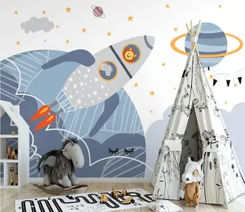 Beibehang Pritaikyti Šiaurės ranka-dažytos animacinių filmų erdvėlaivis cartoon vaikų kambario tapetai sienos dokumentų namų dekoro tapyba