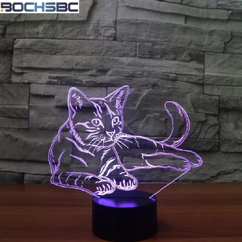 BOCHSBC 3D Animaciją Kačių Akrilo Naktį Šviesos diodų (LED) Lempos, 7 Spalvinga Touch Keičiasi Spalvos Stalo Lempa Naktiniai Dekoracija Dovanos Vaikams