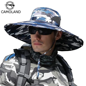 CAMOLAND Vasaros Saulės Skrybėlę Vyrų Kamufliažas Kibiro Kepurę Aukštos Kokybės Lauko UV Apsauga Bžūp Vyras Ilgai Masto Kraštų Pėsčiųjų Žvejybos Kepurės