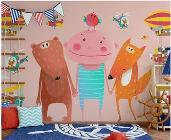 Custom freskos 3d sienos freskos ant sienos Mielas animacinių filmų fox lėktuvo balionas fone namų dekoro foto tapetai už kambarį