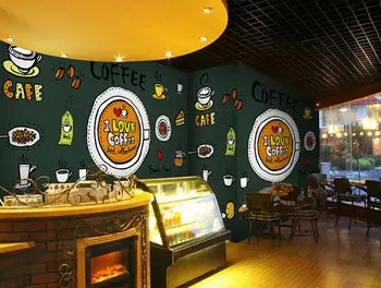 Custom retro tapetai,Kavos piktogramą,3D animaciją freskomis už kavinė, restoranas, viešbutis fone PVC tapetai