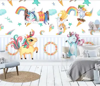 Custom sienų tapetai ranka-dažytos animacinių filmų ponis vienaragis vaikų kambario foną namų puošybai
