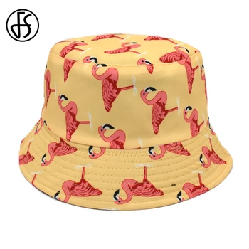 FS Madinga Geltona Žalia Flamingo spausdinti Kibiro Kepurę Moterims, Vyrams Streetwear Hip-Hop Kepurės nuo Saulės, Vasaros Saulės, Skrybėlę, Bob Femme
