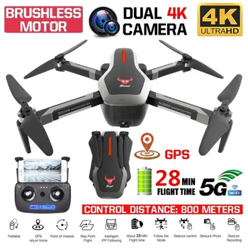 GPS Dual Drone 4K HD Dual Camera Quadcopter Brushless Variklio Ūžesys GPS Smart Atlikite 5G WIFI FPV Rc Sraigtasparnis Profissional Drone