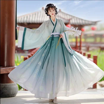 Hanfu Moterų Kinų Tradicinio Siuvinėjimo Etape Šokių Suknelė Moteriška Pasakų Cosplay Kostiumų Gradientas Mėlyna Žalia Hanfu Moterims