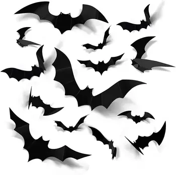 Helovinas 3D Gpgb Apdaila, 60PCS 4 realus dydis Baisu šikšnosparniai langų lipdukai, sienų lipdukai patalpų Helovinas apdailos šalis