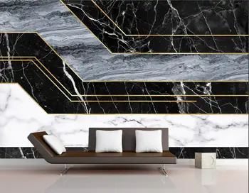 Individualizuotos fono paveikslėlį marmuro, aukso juostelėmis TV foną, freskos namų puošybai gyvenimo miegamasis juoda ir balta marmuro 3d tapetai