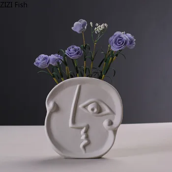 Kūrybinės Keramikos Veido Vaza Abstraktus Žmogaus Galvos Gėlių Vaza Gėlių Kompozicijų Namų Puošybai Meno Veido Gėlių Vazos