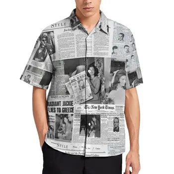 Laikraščio Koliažas Marškinėliai Atostogų Jackie Kennedy Atsitiktinis Marškiniai, Palaidinės Trumpomis Rankovėmis Harajuku Negabaritinius