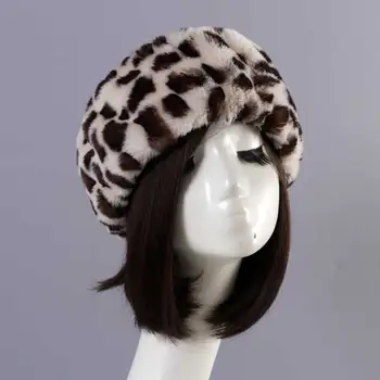 Moterų Dirbtiniais Kailiais Beanie Skrybėlių Žiemą Šilta Mada Atsitiktinis Leopardas Spausdinti Patogus Dangčio Moterų Trumpas Pliušinis Bžūp Tuščias Top Hat Naujas