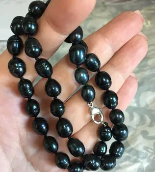 Moterų Klasikinis Papuošalai 8-9mm juodos spalvos, ovalo formos apvalių perlų vėrinį AA nekilnojamojo natūralių gėlavandenių perlų 17inch / 43cm