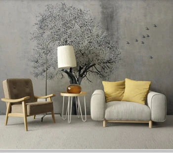 Papel de parede didelis medis su skrendančių paukščių abstrakčiai retro tapetai, freskos,svetainė, tv wall miegamojo sienos dokumentų namų dekoro