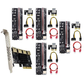 PCIE 4X 4 Port USB 3.0 PCI-E Riser 4X To16x Plėtros Kortelę, Su PCIE 1 Iki 4 Stove VER009S PLIUS 