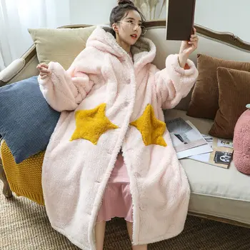 Pižama Moterims Rudens Žiemos Korėjos Stiliaus Koralų Vilnos Star Ilgai Flanelė Prarasti Pižamą Moterims, Chalatai Namų Paslauga