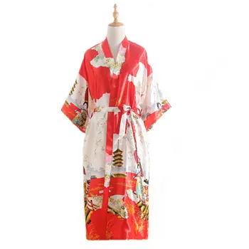 Povas Ilgai Moterų Vienas Dydis Pižamą Šilko Imitacijos Vasaros vientisas Japonų Kimono Atidaryti Skraistės Pasakų Chalatas Cardigan