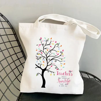 Prekių Mokytojai augalų sėklos žinių Medžio Tote Krepšys moterims Harajuku pirkėjo Pečių pirkinių krepšys Lady dovana Drobė Maišelis
