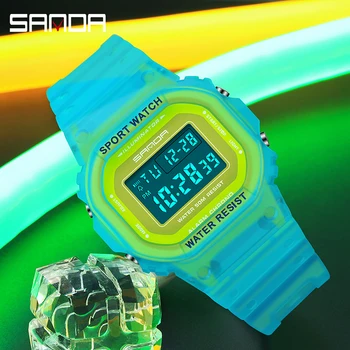 SANDA Prekės ženklo Moterų Sporto Laikrodžiai Analoginis Skaitmeninis LED Elektroniniai Kvarciniai Laikrodžiai Vandeniui Plaukimo Karinės Žiūrėti Moterims