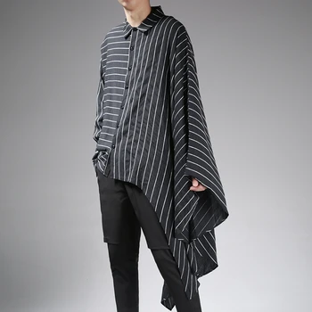 Tamsus dizainas straipsnis juostele asimetrija banga prarasti Japonų apsiaustas vidutinio ilgio marškinėliai korėjiečių leidimas atsitiktinis ilgomis rankovėmis marškinėliai