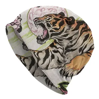 Tigras Gėlės Kinijos Žodžiai Bžūp Kietas Slidinėjimo Skullies Beanies Skrybėlę Unisex Vyrų Pavasaris Šiltas Galvos Wrap Variklio Dangčio Megzti Skrybėlę