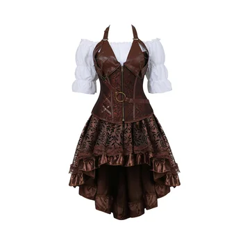 Trijų Dalių Mados Dirželiai Steampunk Korsetas Mujer Suknelė Viduramžių Seksualus Piratų Moteriškas Apatinis Trikotažas, Sijonas Rinkiniai Senovinių Šokių Kostiumai