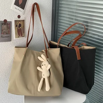 Vienos pečių maišą ins nailono drobės moterų Japonų literatūros ir meno šviežių Honkongo stiliaus paprasta, gryna spalva tuščią pirkinių krepšys