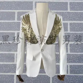 vyrų aukso china kostiumai dizaino homme terno etape kostiumai asmeninį dainininkų vyrų-švarkas šokių drabužiai, striukė, suknelė punk balta