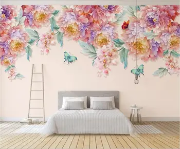 XUE SU Sienų dangos užsakymą tapetai, freskos šiuolaikinių HD ranka-dažytos mažas šviežia rose butterfly TV fono sienos