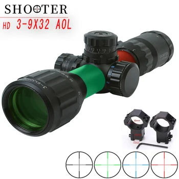 ŠAULYS 3-9X32 AOL Trumpas Taktinis Riflescope su Mėlynos ir Raudonos&Žalios Šviesos Mil-dot Optikos Akyse medžioklės optika už naktį medžioklė
