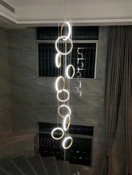 Šiaurės minimalistinio liustra juosta dvipusė villa laiptai modelio namas šviestuvo žiedas led šviestuvo meno kambarį šviesos