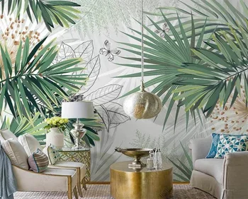 ورق حائط ثلاثي الابعاد freskos sienų lipdukai Tropinių augalų fone tapetai, freskos gyvenimo kambario, miegamasis фото обои на стену